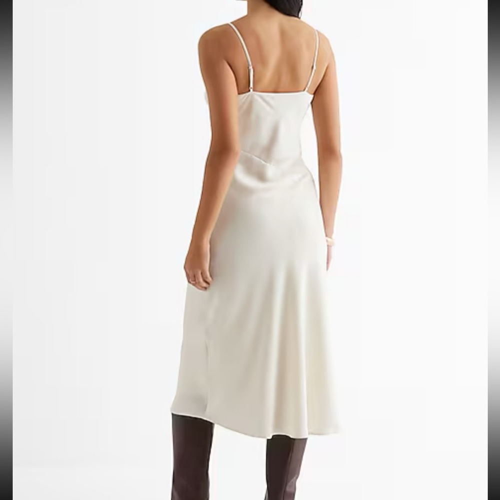 Express Ivory dress Satin Scoop Neck Downtown Cami Slip midi bride bridal - Picture 2 of 9